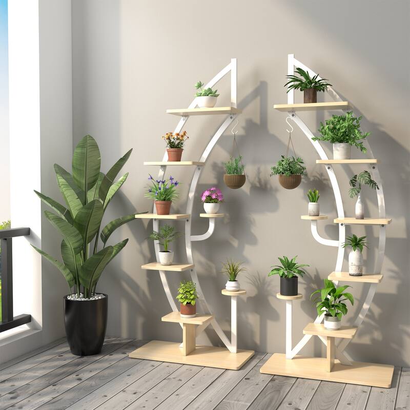 Gymax 2PCS 6 Tier Curved Stand 9 Potted Metal Plant Stand Holder