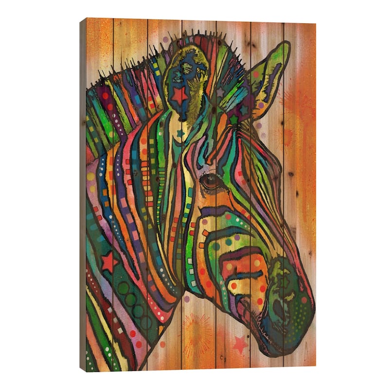 Zebra Print On Wood by Dean Russo - Multi-Color - 26x18x1.5