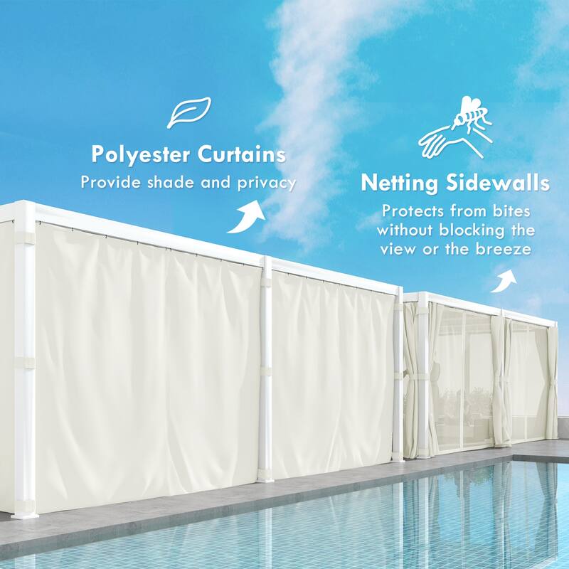 Outsunny 12' x 19' Louvered Pergola Hardtop Gazebo with Adjustable Aluminum Roof and Frame, Outdoor Pergola with Curtains