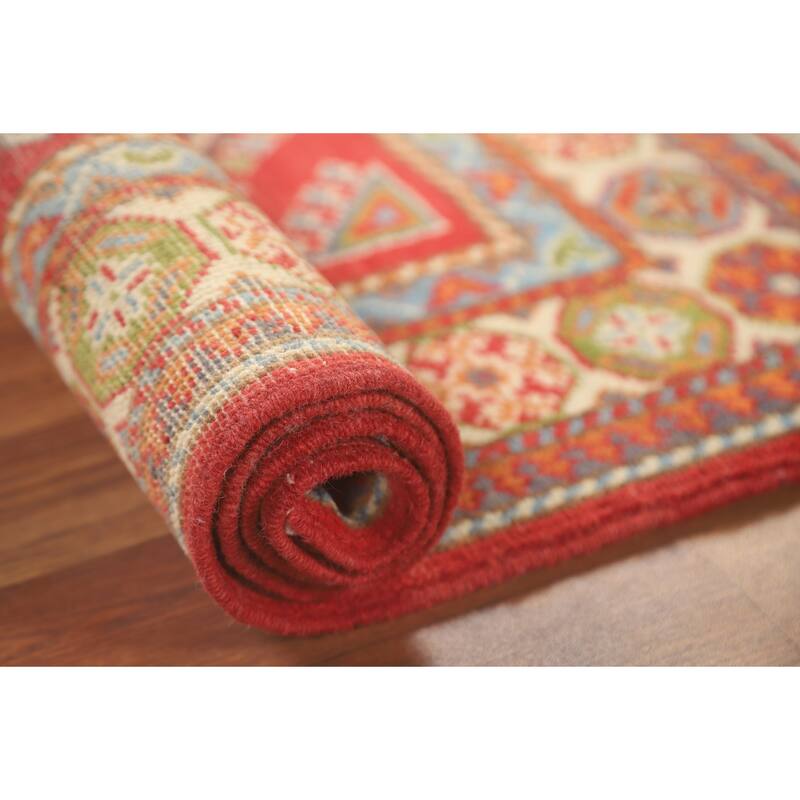 Geometric Kazak Accent Rug Handmade Wool Carpet - 2'10" x 4'0"