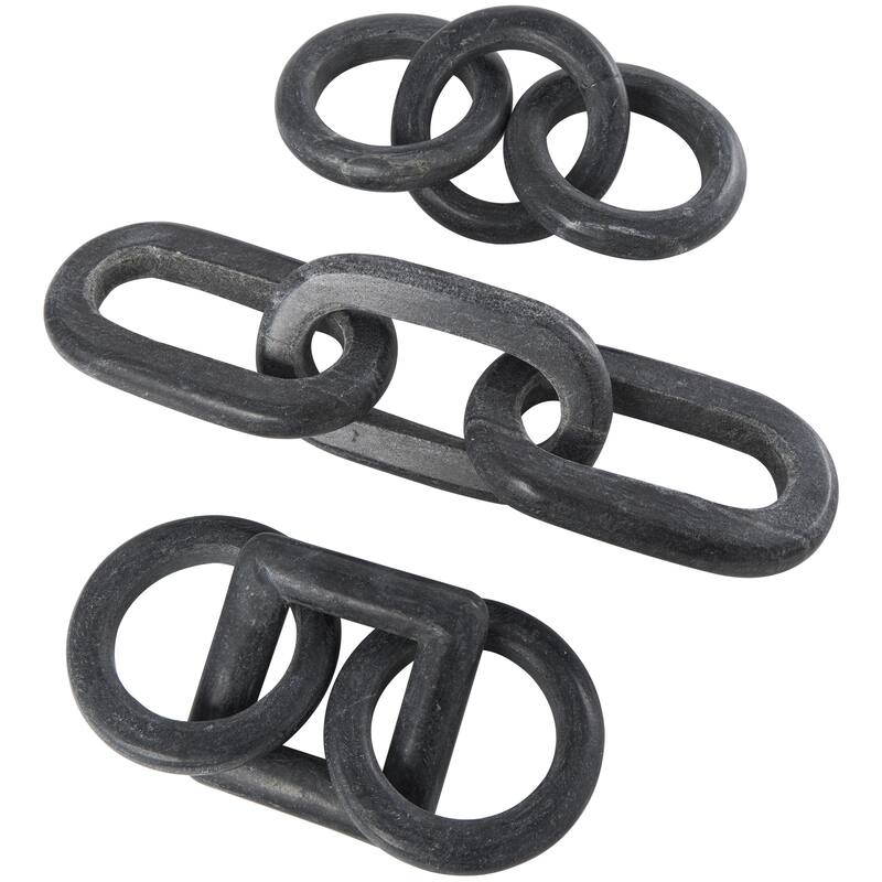 Marble Chain Handmade Geometric Link Decorative Sculpture with Various Shape - Set of 3 White, Black, Gray - Roche River Decor - Black