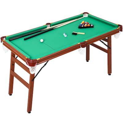 55-inch Folding Billiard - Portable Pool Table, Billiard Game Table with 2 Cue Sticks 16 Balls Triangle Chalk - 55x27.1x31.1in