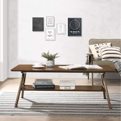 Roundhill Furniture Arona Mid-Century Modern Wood Coffee Table with Shelf
