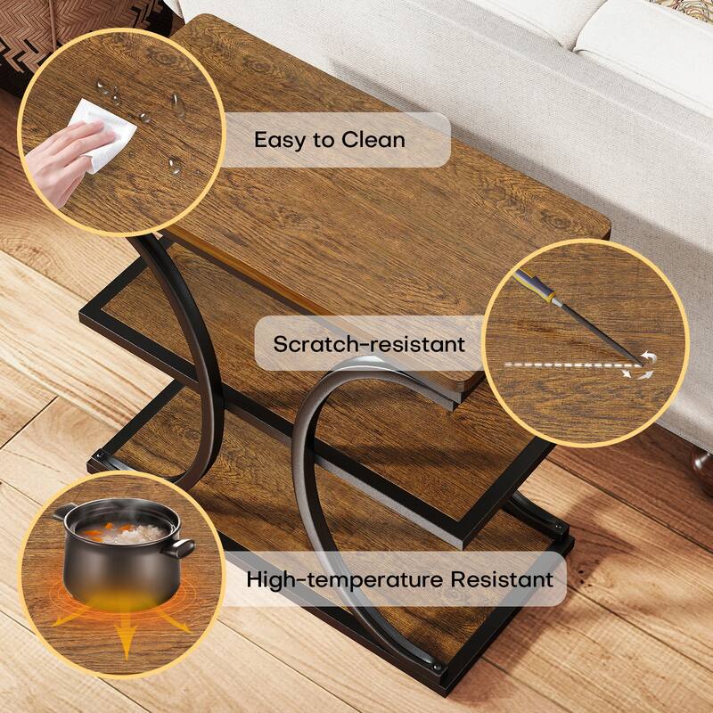 3-Tier Wood End Table Industrial Sofa Side Table with Storage Shelves - 23.62"L x 11.81"W x 23.62"H