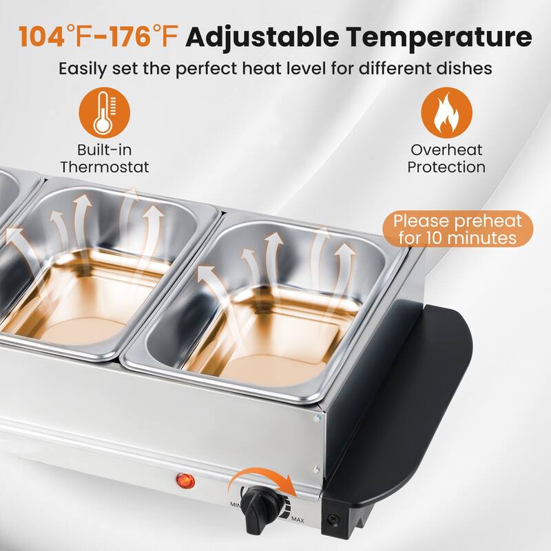 Electric Buffet Server Food Warmer with 3 Removable Trays - Multi