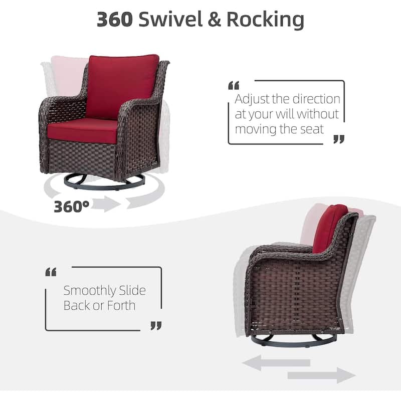 3 Pieces Outdoor Swivel Wicker Glider Patio Chairs with Table Set