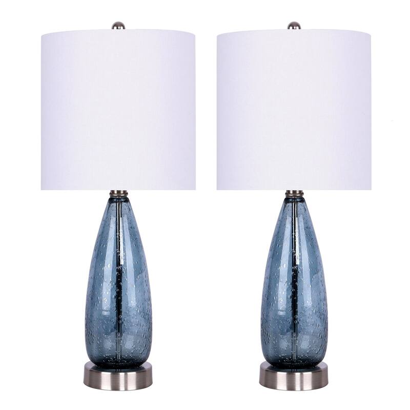 Bottega 21.5" Glass Accent Lamps with Linen Shades (Set of 2)