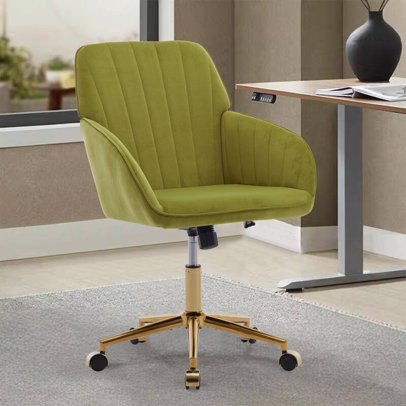 Velvet Office Chair with Golden Base, Ergonomic Backrest, Memory Foam Cushion, and Adjustable Seat for Home or Bedroom