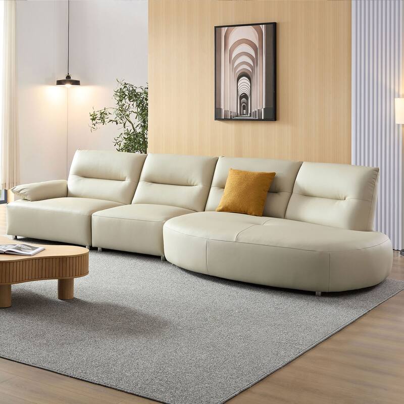 Leather Sectional Curved Shaped Sofa Couch for Living Room,Upholstered 4-Seat Sofa Set