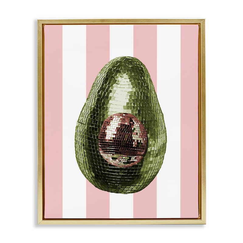 Stupell Disco Avocado on Pink Framed Floater Canvas Wall Art Design By Lil' Rue - 25 x 31 - Gold