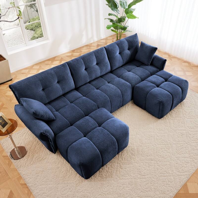 110.2" Chenille 3 Seater Upholstered Sofa, 2 Ottoman