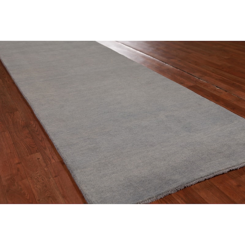 Hand Knotted Oriental 100% Wool Carpet Modern Solid Greys & Charcoal Gabbeh Runner Rug - 9' 10'' X 3' 0''