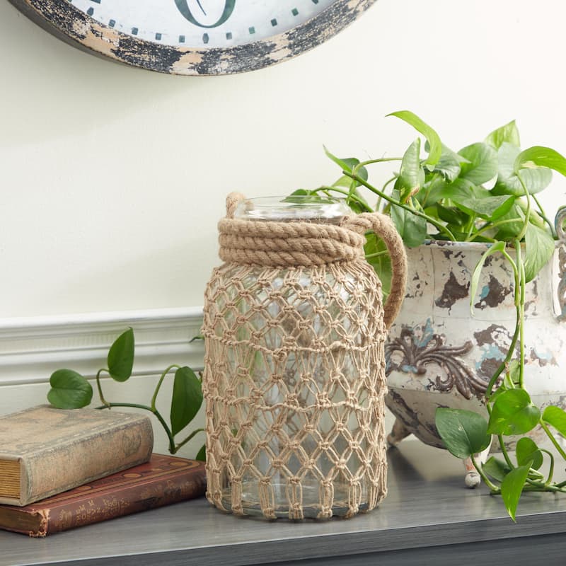 Glass Decorative Candle Lantern with Rope Handle - Clear - Roche River Decor