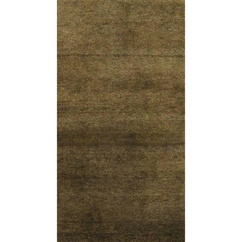 Hand Knotted Oriental 100% Wool Carpet Modern Solid Green Gabbeh Runner Rug - 4' 9'' X 2' 5''