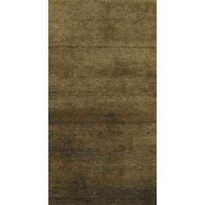 Hand Knotted Oriental 100% Wool Carpet Modern Solid Green Gabbeh Runner Rug - 4' 9'' X 2' 5''