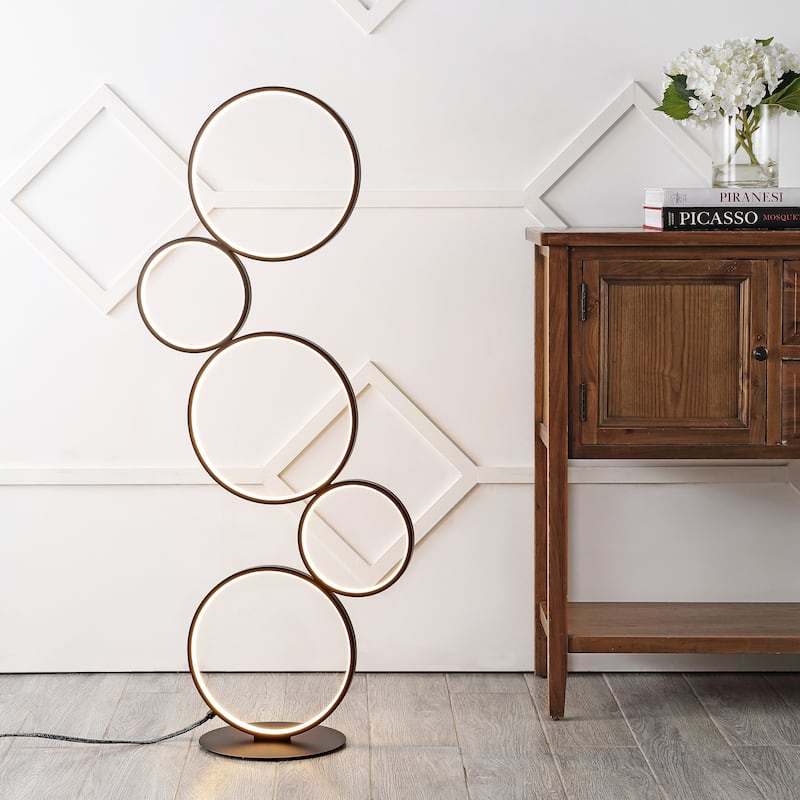Nero Stacked Circles 45" 5-Light Contemporary Modern Iron/Aluminum Integrated LED Floor Lamp, Black by JONATHAN Y