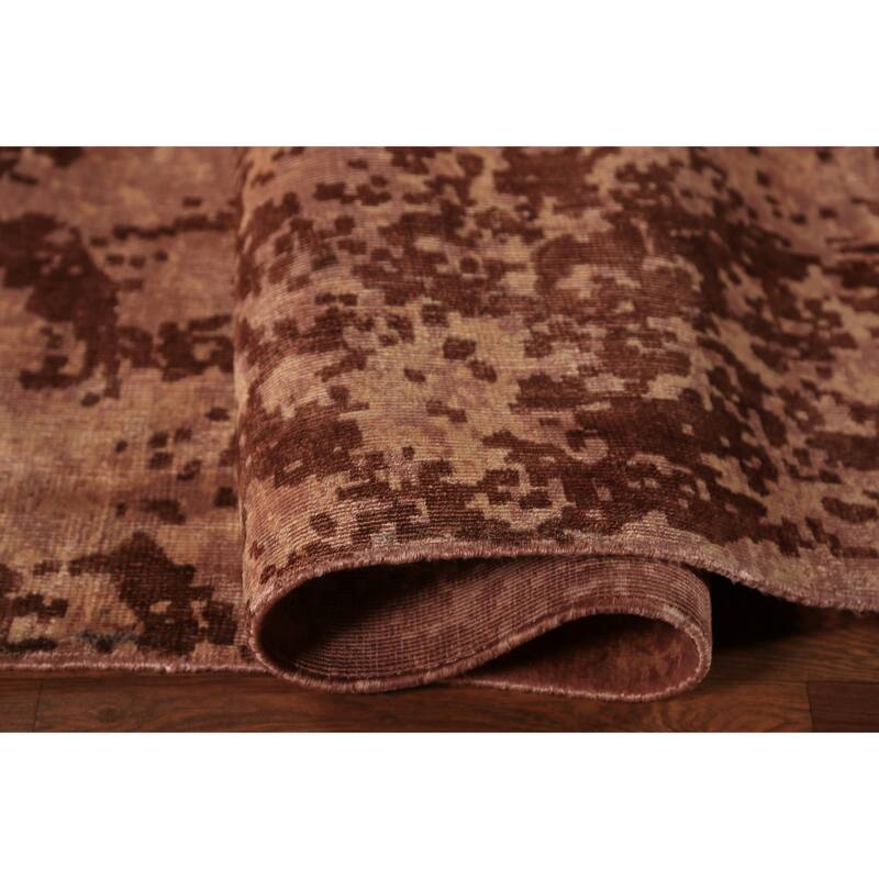 Contemporary Abstract Indian Area Rug Handmade Brown Wool Carpet - 6'8"x 9'10"