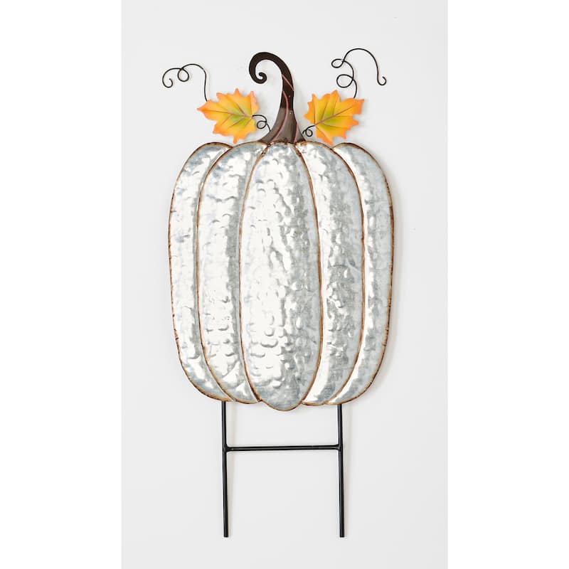 20" Metal Galvanized Outdoor Pumpkin Yard Stake, Set Of 2 - 20