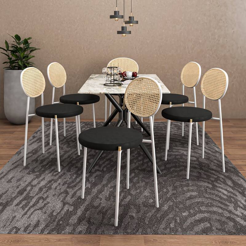 Leisuremod Euston Modern Dining Chair Upholstered Velvet or Leather Seat Wicker Back Accent Chair for Home Living Room & Kitchen