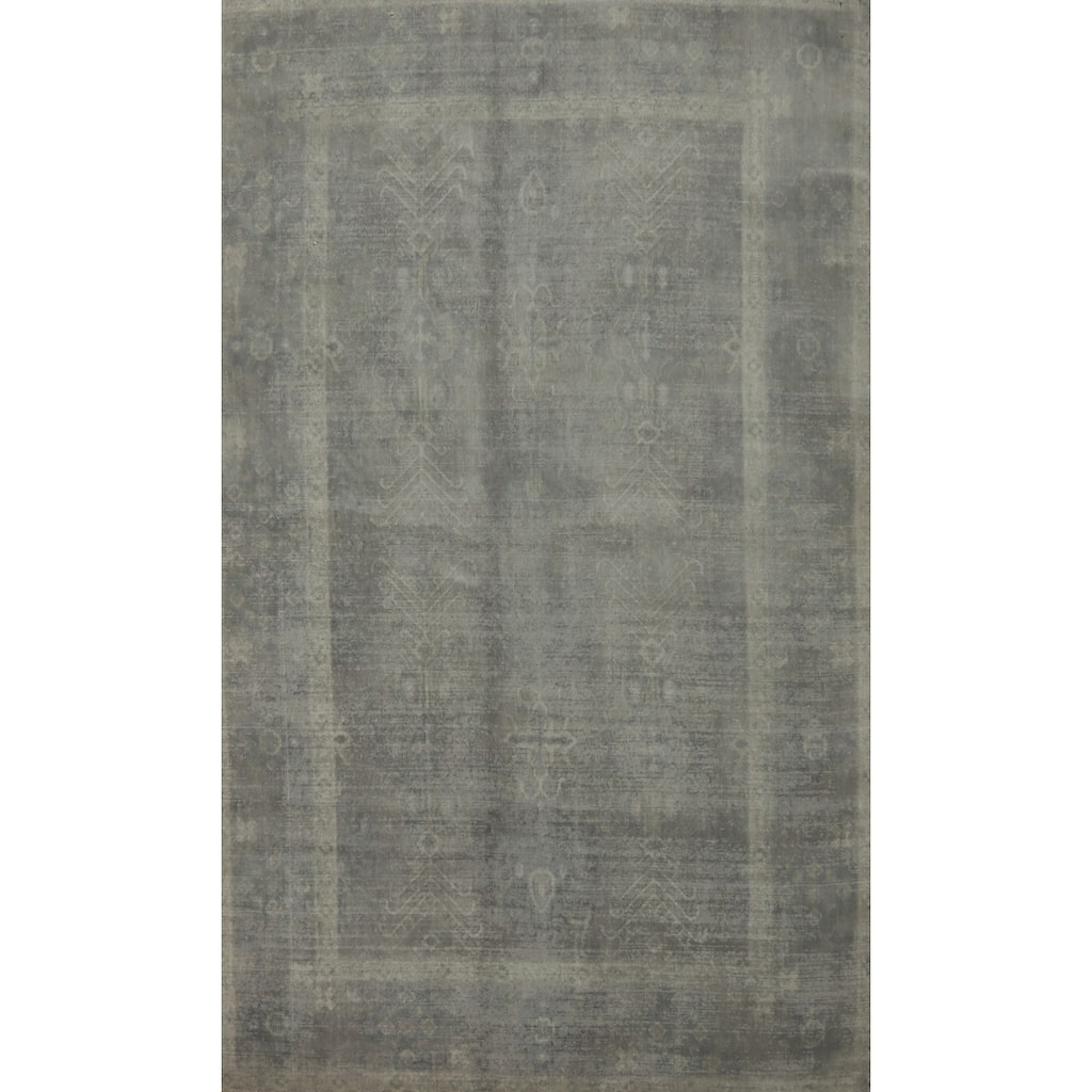 Hand-knotted Transitional Silk Carpet Grey Oushak Rug Geometric Oriental Area Rug - 7' 11'' X 4' 11''