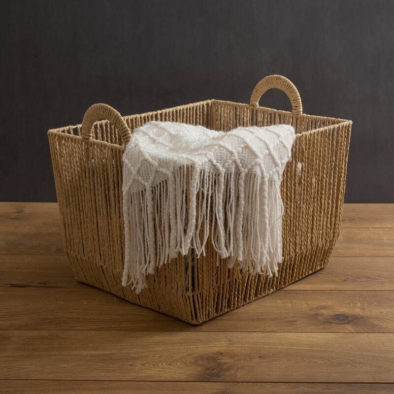 Simplify Vertical Weave Storage Basket with Round Handles