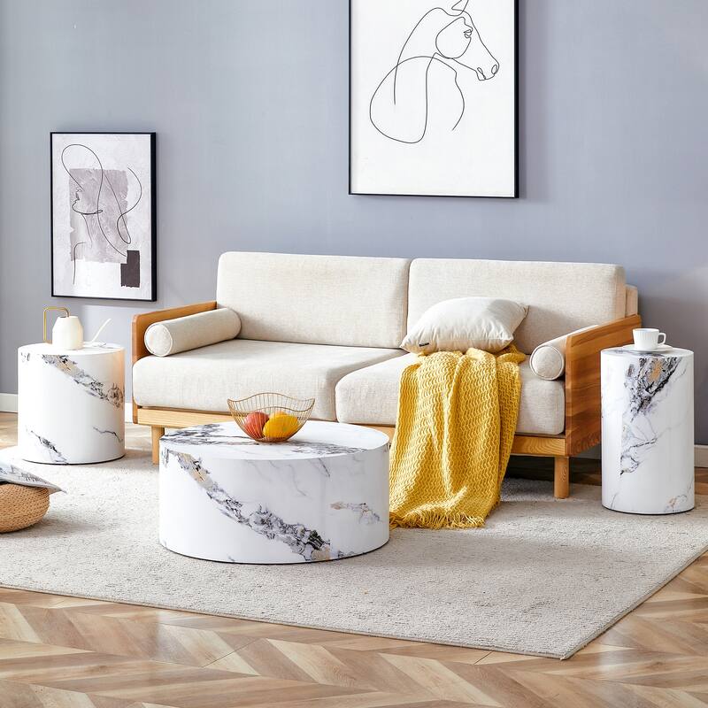 GDFStudio - Jackson Multi-Size Cylindrical Coffee Table Set with Wood-Grain Finish