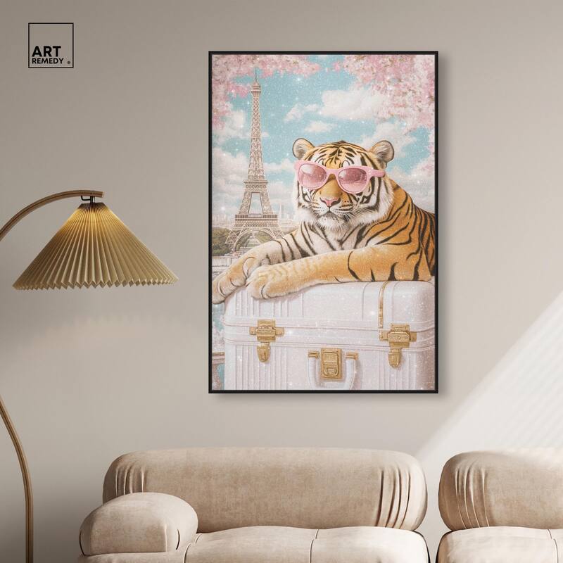 Tiger Luggage Paris Canvas by Art Remedy