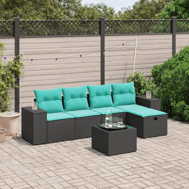 vidaXL Patio Sofa Set with Cushions Outdoor Conversation Furniture Poly Rattan - 21.7" x 24.4" x 27.2" - Black without storage