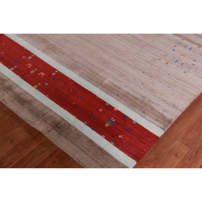 Hand Knotted Oriental 100% Wool Carpet Tribal Tribal Brown Gabbeh Area Rug - 9' 11'' X 7' 9''