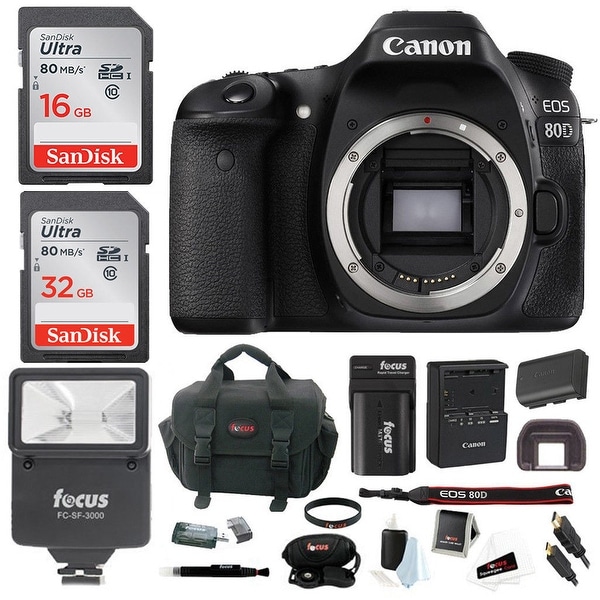 Canon EOS 80D DSLR Camera (Body) with Slave Flash and 128GB Bundle