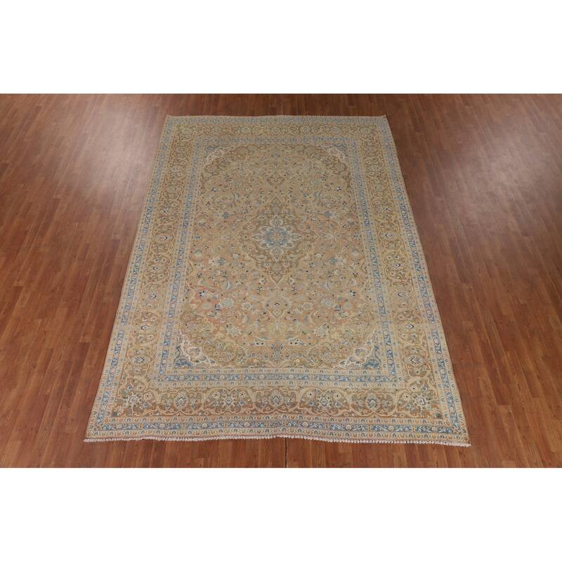 Traditional Mashad Persian Vintage Area Rug Handmade Wool Carpet - 8'1" x 11'5"