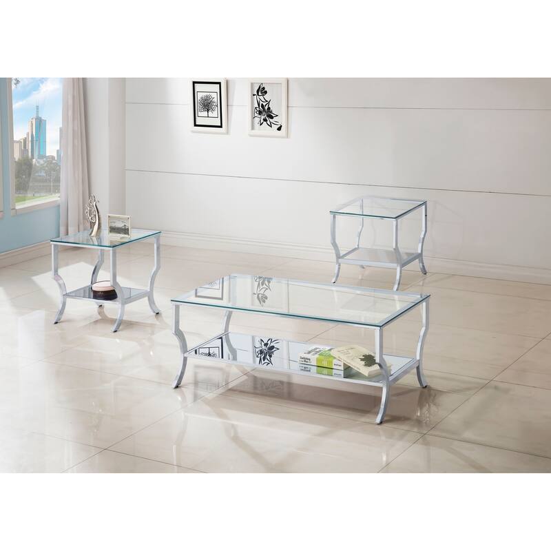 Saide Glass Top Coffee And End Table Set Chrome - 3-Piece Set
