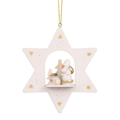 3.75" Gold White Star With Santa a Sled Christian Ulbricht Ornament