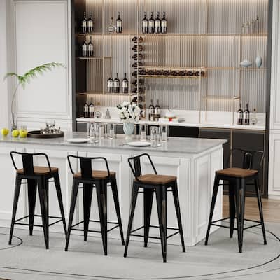 Bar Stools With Back set of 4 Industrial Metal Barstools with Wooden Seats