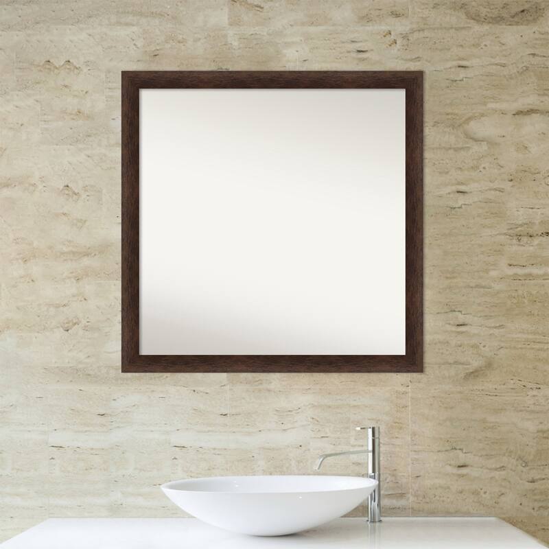 Warm Walnut Narrow Non-Beveled Wood Framed Bathroom Vanity Wall Mirror - Warm Walnut Narrow