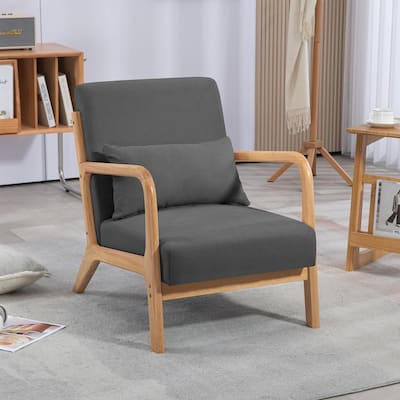Linen Accent Chair Set of 1 Chairs Included with Solid Wood Armrest and Feet