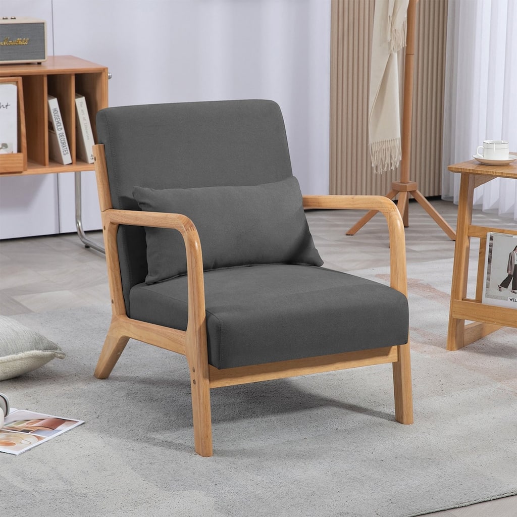 Linen Accent Chair Set of 1 Chairs Included with Solid Wood Armrest and Feet