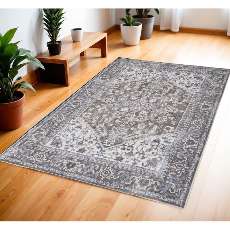Cirec Power Loomed Distressed Floral Area Rug By HomeRoots - 72' X '48' X '0.28 - 72' X '48' X '0.28 - Green/Teal - Rectangle