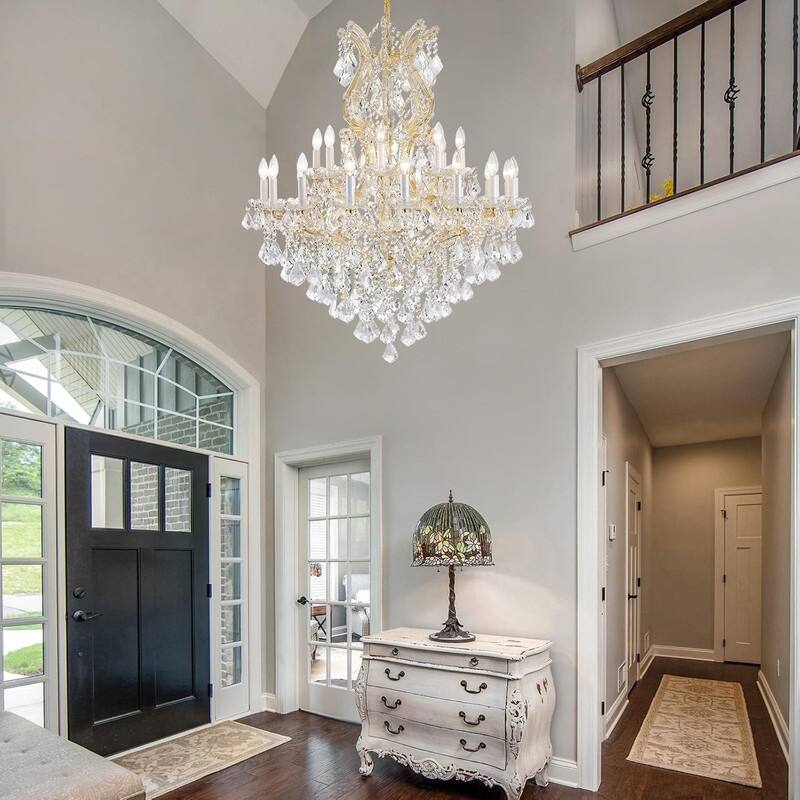 KAYLA Large Crystal Chandelier-24-Light Chandelier Light Fixture Modern Maria Theresa Crystal Chandeliers