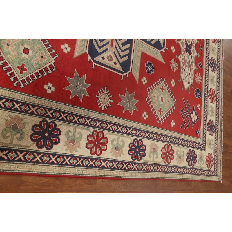 Geometric Kazak Rug Hand-Knotted Wool Carpet - 8'2"x 9'9"