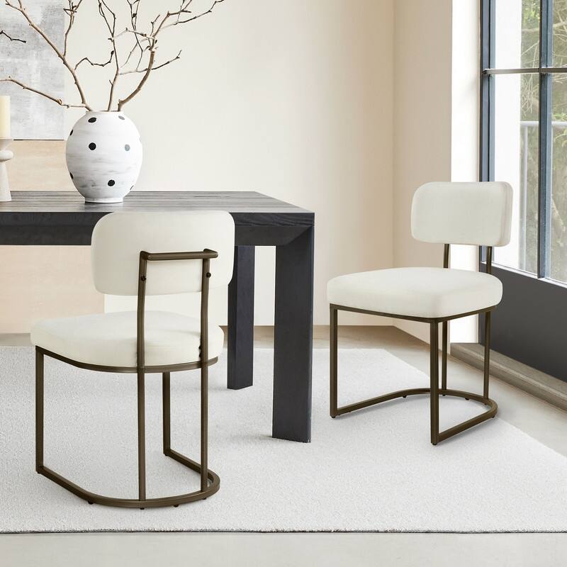 Spruce & Spring Arthur Dining Chair Set with Brass or Black Frame - Set of 2 - Ivory White-Brass Frame