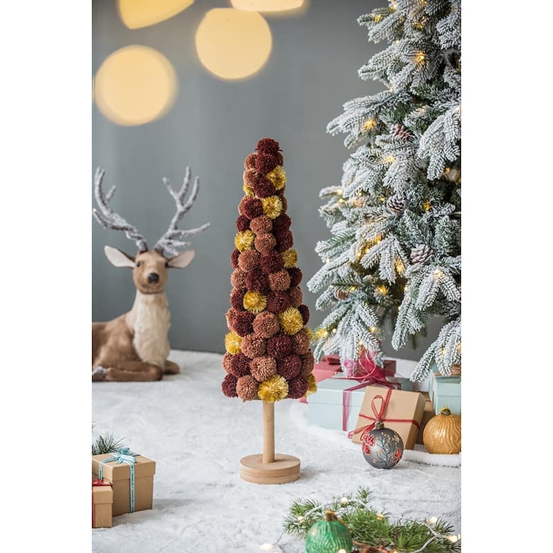 GDFStudio - Clara Festive Tree Figurine Tabletop Accent - 8.7x8.7x31.5" Tall Tree - Coffee,Multi
