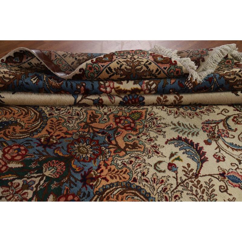 Hand Knotted Oriental 100% Wool Carpet Traditional Floral Beige & Ivories Tabriz Area Rug - 15' 2'' X 10' 1''