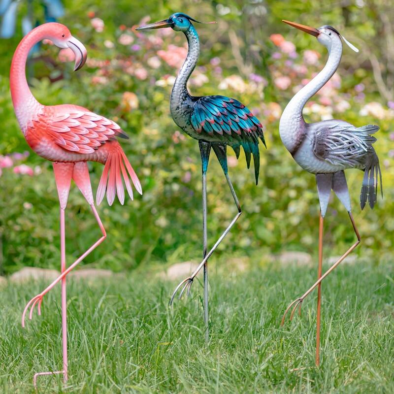 Set of 6 Assorted 43" Tall Iron Bird Garden Stakes - Metal - Multi-Color - Medium