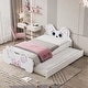 preview thumbnail 1 of 5, Twin Size Platform Bed with Trundle Bed & Cartoon Headboard, White Antique White