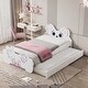 preview thumbnail 8 of 12, Twin Size Platform Bed with Trundle Bed & Cartoon Headboard Antique White - Twin