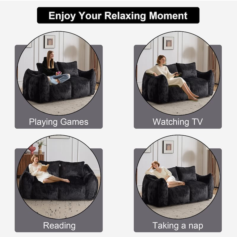 Giant Lazy Bean Bag Couch Chair Ultra Soft Fluffy Loveseat Sofa Chaise Lounge Indoor Cozy Faux Fur Reading Chair with Pillows