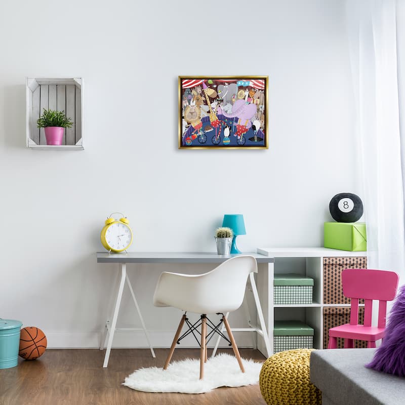 Stupell Animals in Circus Scene Framed Floater Canvas Wall Art Design by Carla Daly
