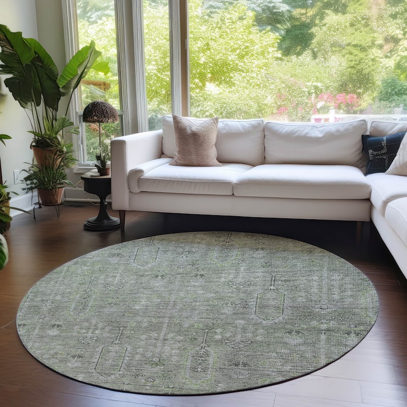 Machine Washable Indoor/ Outdoor Chantille Distressed Traditional Rug