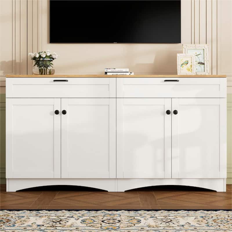 Farmhouse TV Stand with 2 Drawers for TVs Up to 70", Versatile Wood Grain Sideboard with Adjustable Shelves, Media Console